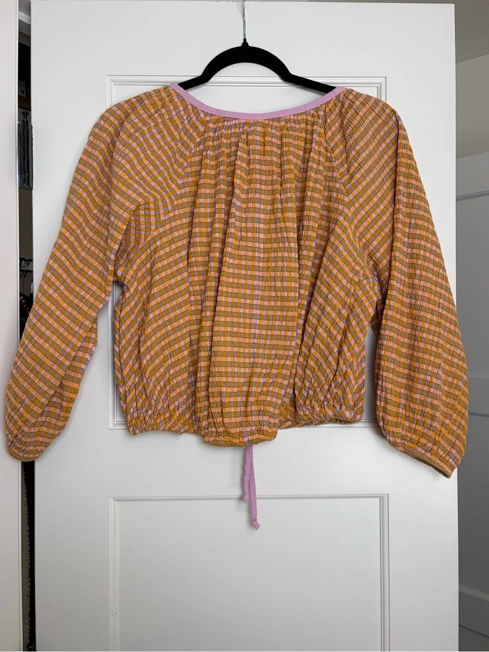 Free People Free-est Clara Plaid Gingham Seersucker Top (Small)